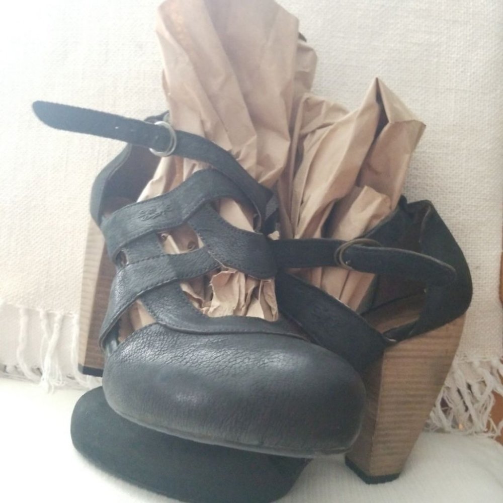 FLY London Black Suede Wedge Heels